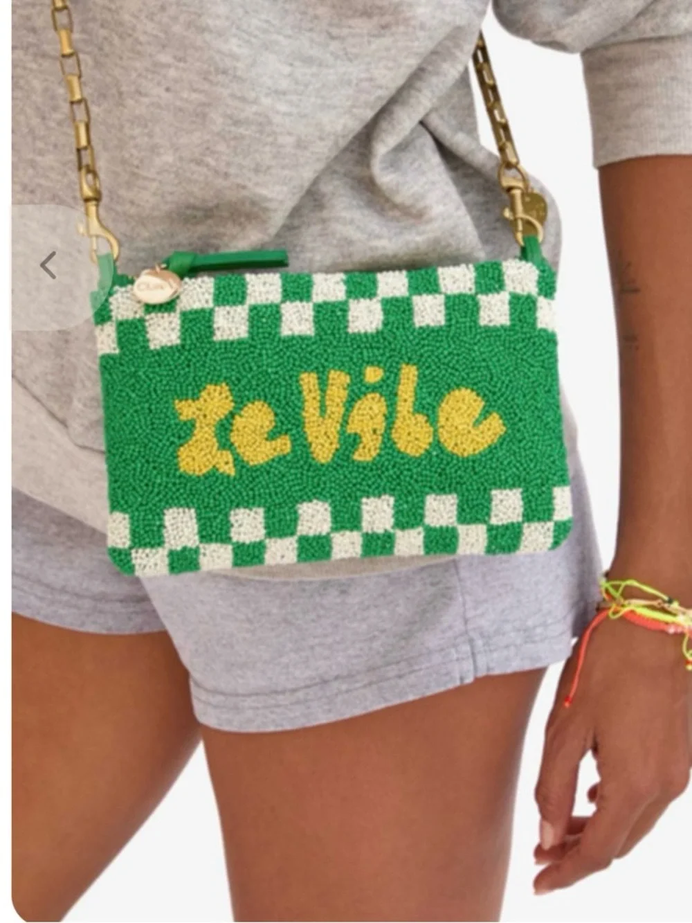 NWT Clare V Le Vibe Green, White & Yellow Hand Beaded Clutch Bag - Picture 10 of 10